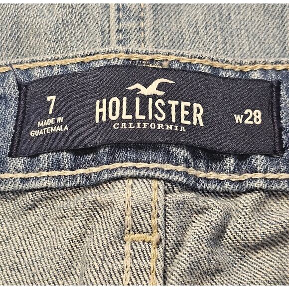 Hollister Denim Mini Skirt Womens Sz 7 Waist 28 Frayed Hem High Rise Distressed - Picture 4 of 10